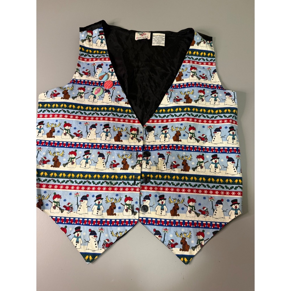 Vintage NutCracker Christmas Vest Snowman Reindeer Holiday Buttons Medium